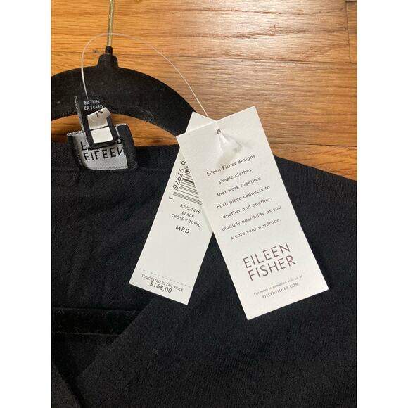 Eileen Fisher Black Viscose Nylon Jersey V-neck Long Sleeve Top Med Minimalist - Picture 4 of 7